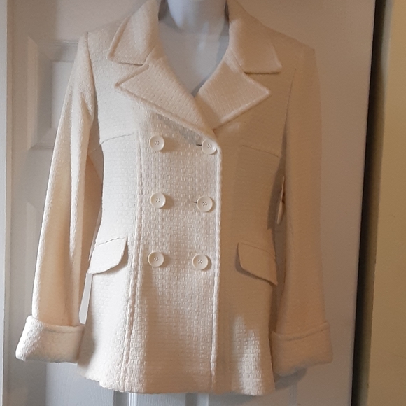 MODA INTERNATIONAL  WOOL BLEND  CREAM COAT, SIZE  SMALL - Picture 1 of 11